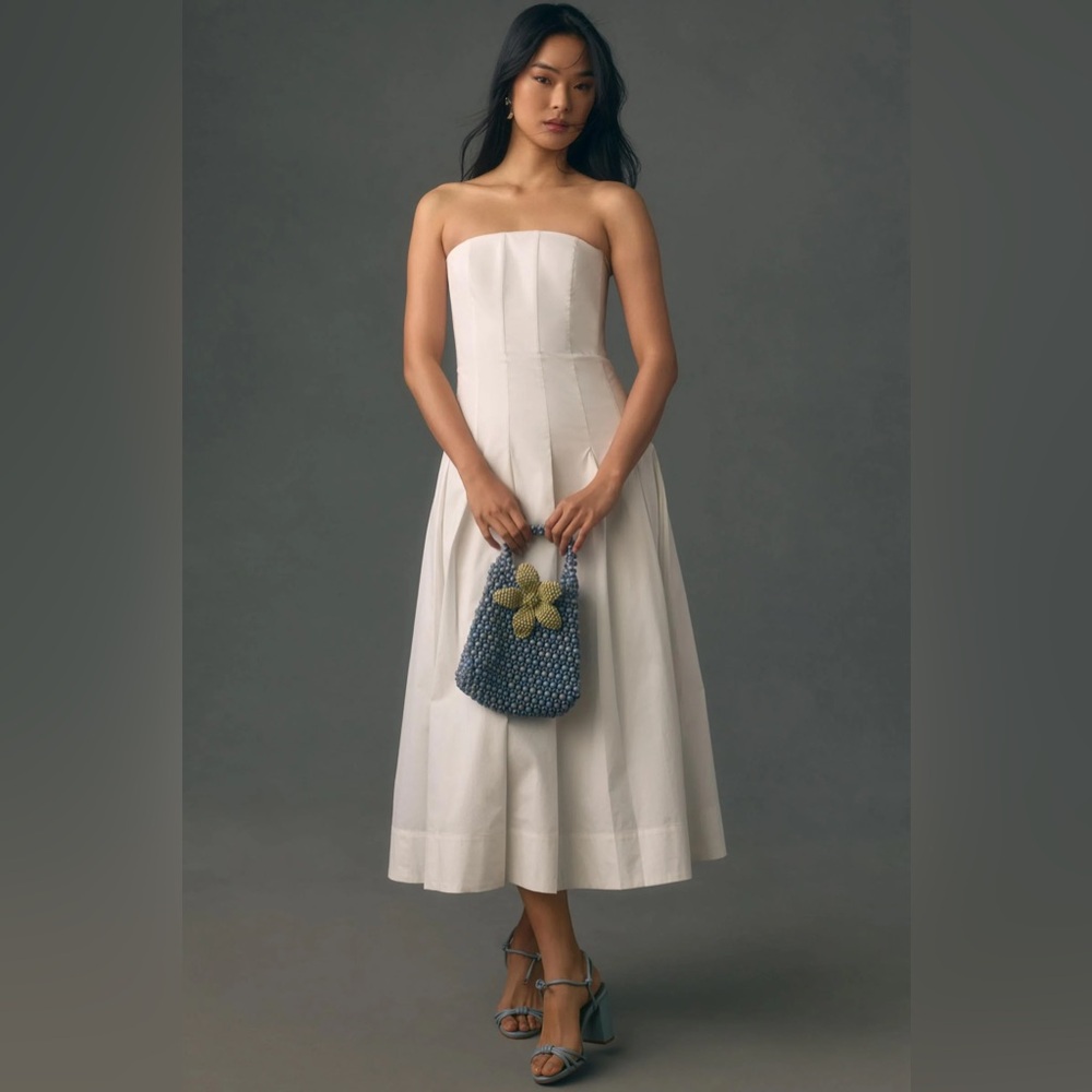 Mare Mare strapless seamed a line midi dress in white